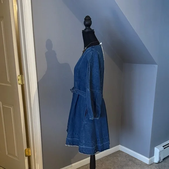 Denim Belted Mini Dress with Pockets! - Picture 2 of 8
